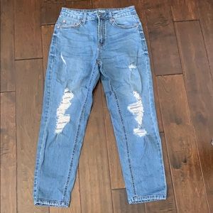 Distressed mom jeans